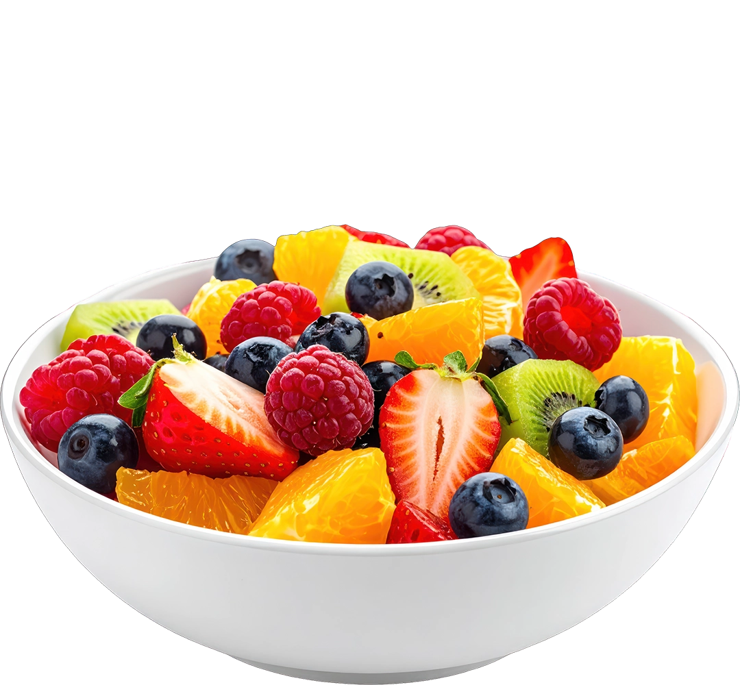 Tigela de frutas ilustrando café da manhã pós-exame